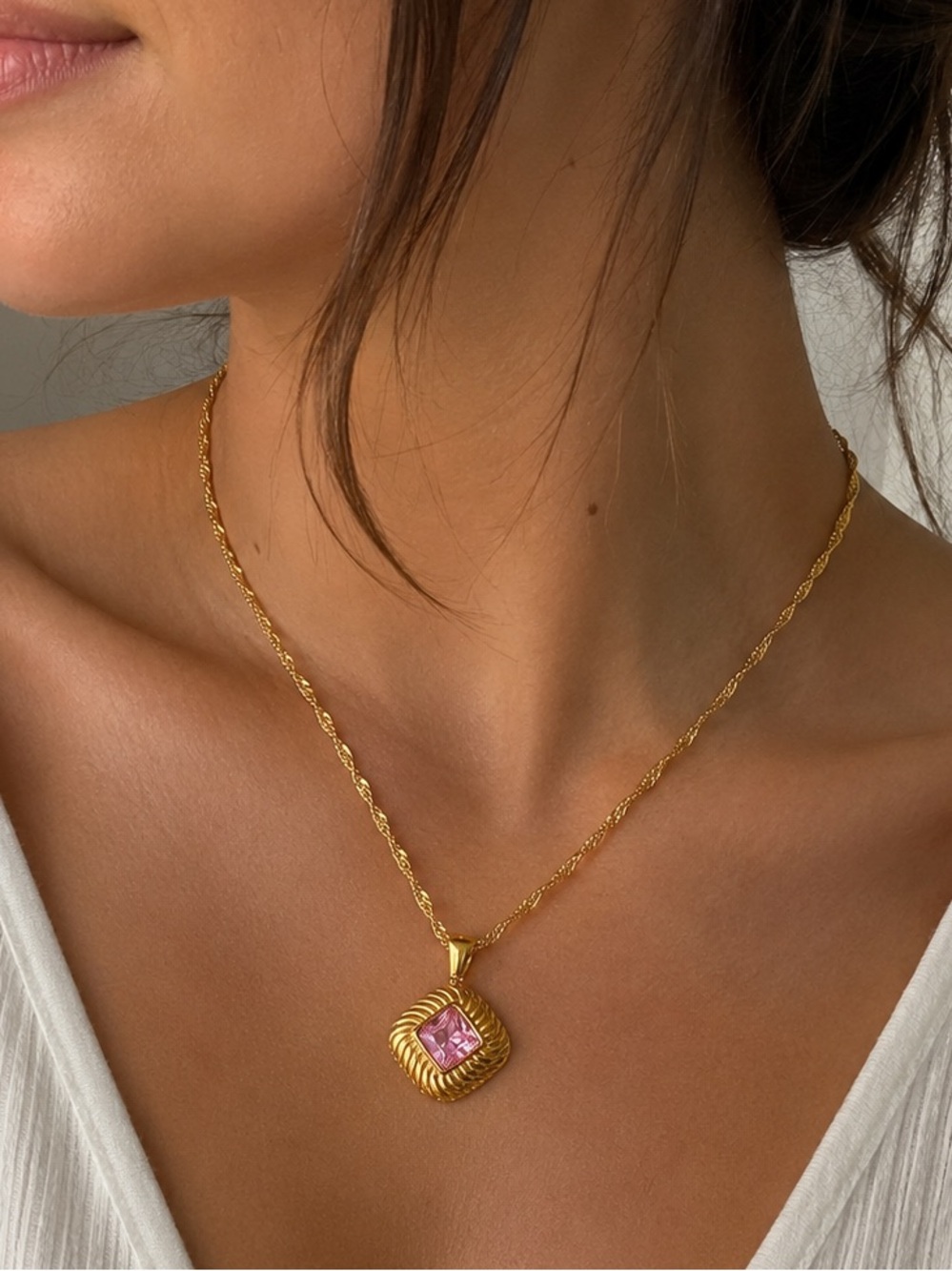 18K Gold Plated Pink Cubic Zirconia Necklace